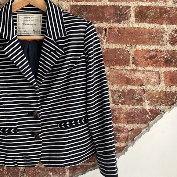 CARTONNIER Striped Navy/White Cropped Jacket - Picture 5 of 6